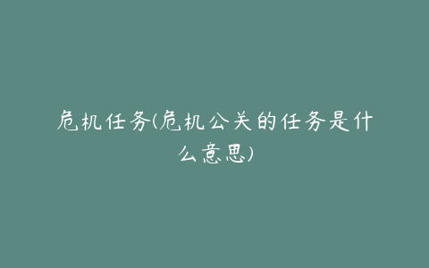 危机任务(危机公关的任务是什么意思)