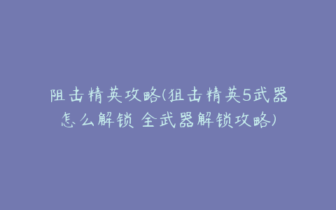 阻击精英攻略(狙击精英5武器怎么解锁 全武器解锁攻略)