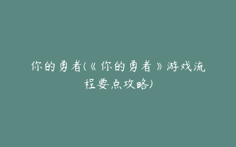 你的勇者(《你的勇者》游戏流程要点攻略)