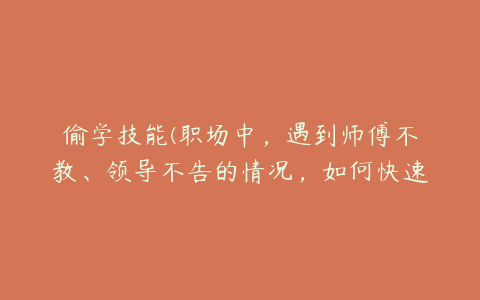 偷学技能(职场中，遇到师傅不教、领导不告的情况，如何快速“偷学”到所需技能？)