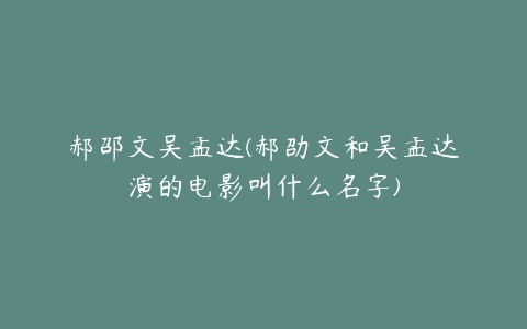 郝邵文吴孟达(郝劭文和吴孟达演的电影叫什么名字)