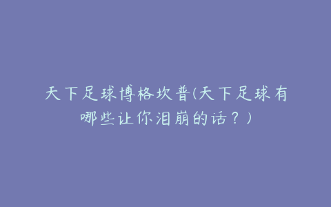 天下足球博格坎普(天下足球有哪些让你泪崩的话？)