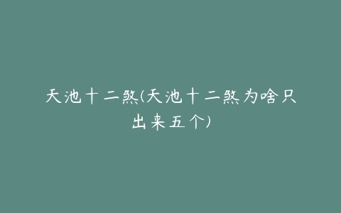 天池十二煞(天池十二煞为啥只出来五个)