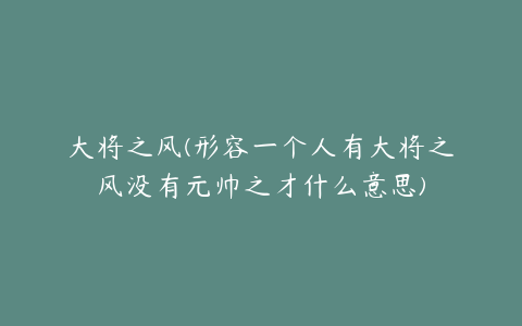 大将之风(形容一个人有大将之风没有元帅之才什么意思)