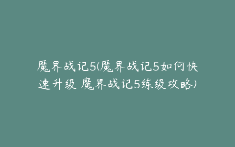 魔界战记5(魔界战记5如何快速升级 魔界战记5练级攻略)