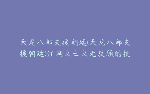 天龙八部支援朝廷(天龙八部支援朝廷(江湖义士义无反顾的抗金之路))