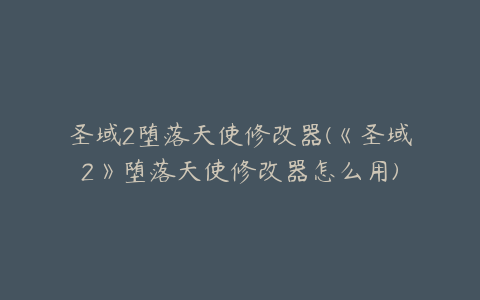 圣域2堕落天使修改器(《圣域2》堕落天使修改器怎么用)