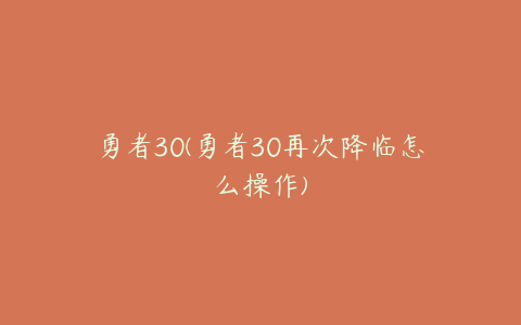 勇者30(勇者30再次降临怎么操作)