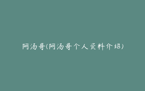 阿汤哥(阿汤哥个人资料介绍)