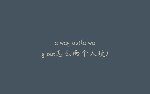 a way out(a way out怎么两个人玩)