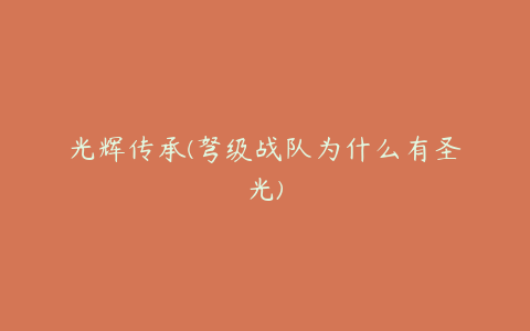 光辉传承(弩级战队为什么有圣光)