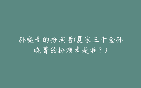 孙晓菁的扮演者(夏家三千金孙晓菁的扮演者是谁？)